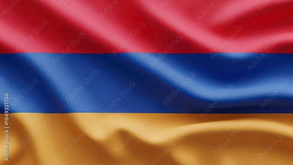 Fototapeta premium Armenia National Flag Waving Tricolor Fabric Background