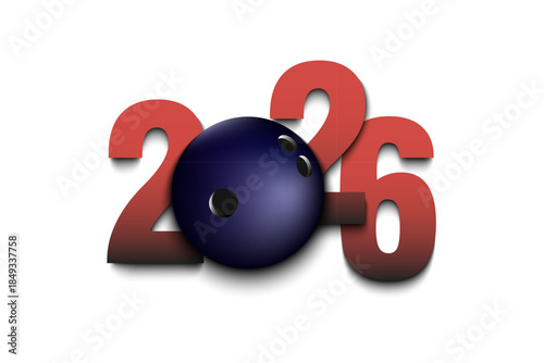 New Year numbers 2026 and bowling ball on an isolated background. Creative design pattern for greeting card, banner, poster, flyer, party invitation, calendar. Vector illustration