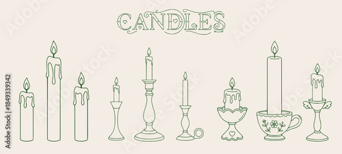 Decorative Burning Candles Set Vector Illustration