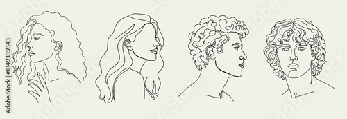 Curly Hair Woman Portrait Vector Illustration
