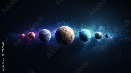 Vibrant and colorful planets glowing against a dark, star-filled cosmic background in a conceptual depiction of a solar system.