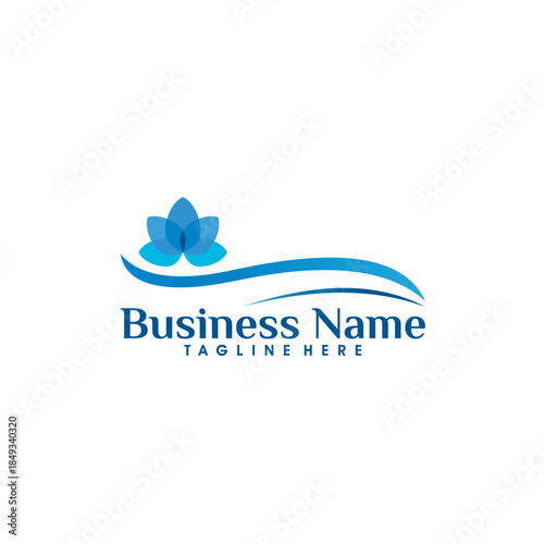 Blue Lotus Flower Logo Design with Business Name Placeholder.