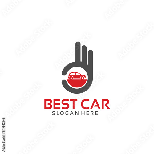 Best Car Logo Design with Okay Hand Symbol and Red Car Icon.