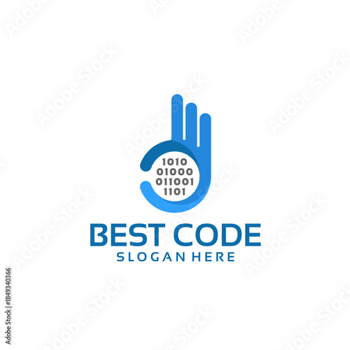 Best Code Logo Design with Binary Hand Symbol.