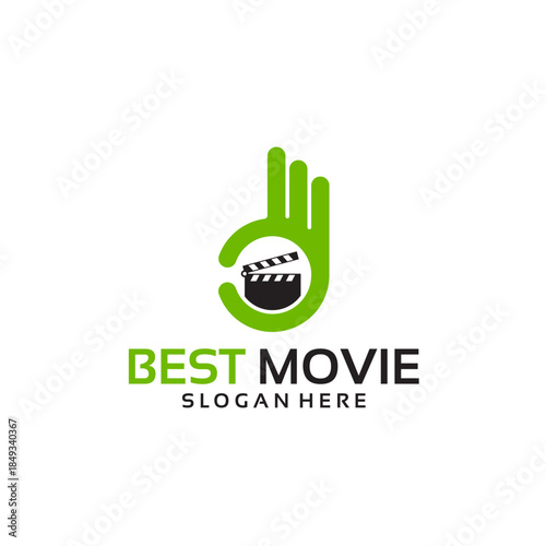 Green Hand OK Symbol with Film Clapperboard and Text Best Movie.