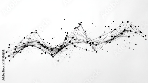 Abstract network graphic.  Black lines and dots form a wavy pattern on a white background