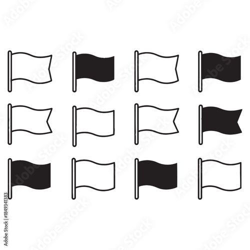 Collection of Black and White Flag Icons on White Background