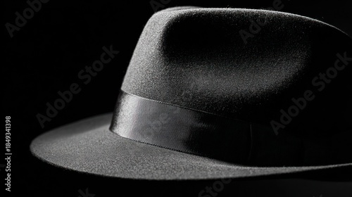 Classic fedora hat, sharply lit against a dark backdrop, showing shadow and textures
