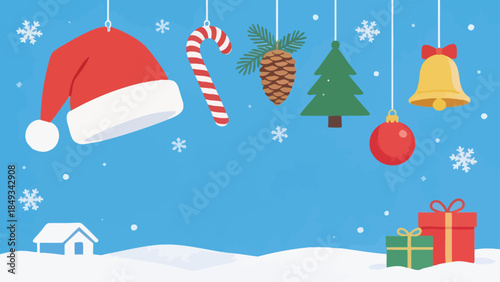 Christmas holiday decorations on blue background