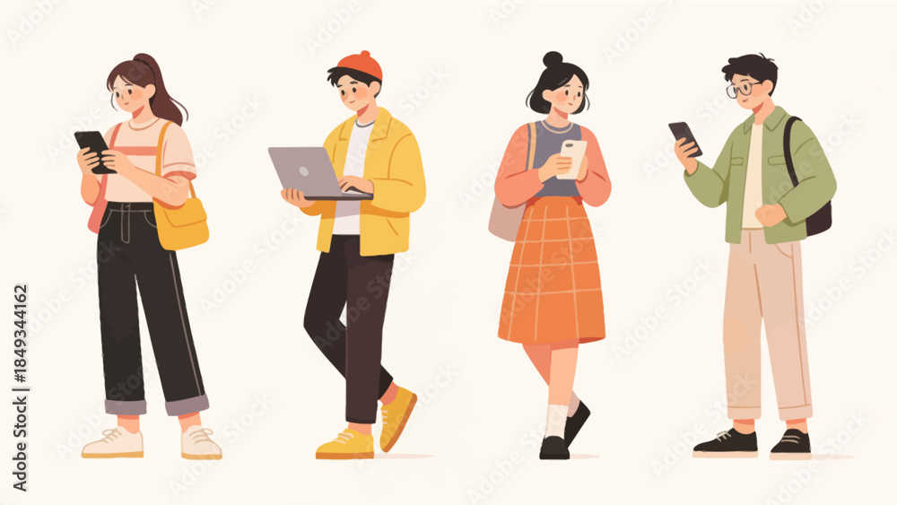 Obraz premium Four people using mobile devices