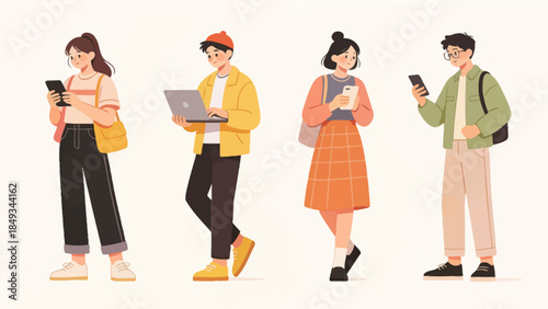 Four people using mobile devices
