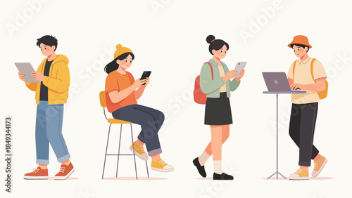 Four people using digital devices