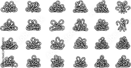 Hand-drawn Candy Cane Piles and Creative Arrangements Collection - Festive Holiday Icons, Black  White Sketch Art