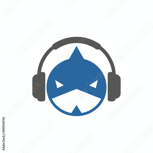 Blue Shark Head with Headphones Logo Design.