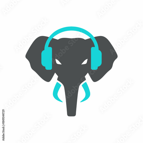 Elephant Head with Headphones Logo Design.