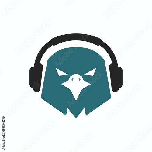 Stylized Eagle Head with Headphones Logo Design.