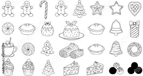 Whimsical Hand-Drawn Christmas Treats and Decorations - Vector Art
