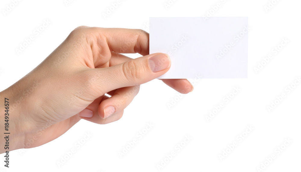 Obraz premium Hand Holding Blank Business Card on Black Background