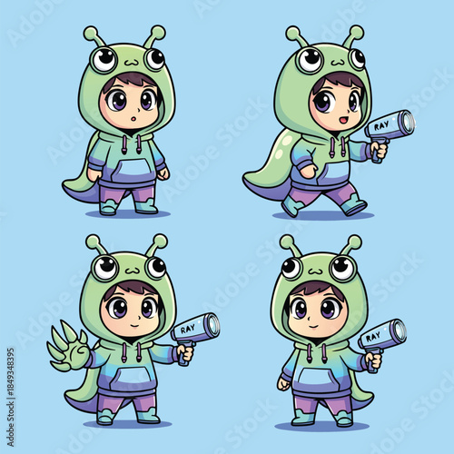 Cute Alien Costume Character Set.