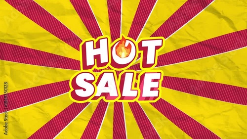Hot Sale Animated Promo with Crumpled Paper Texture and Sunburst Background
