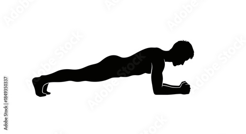 Person doing plank exercise with body in straight line from head to heels in fitness routine