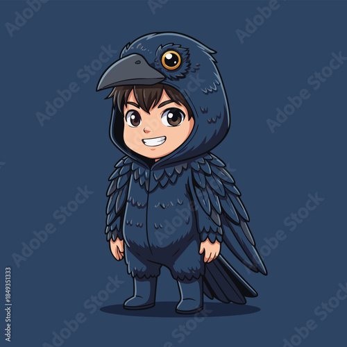 Cute Cartoon Boy Dressed as a Crow.