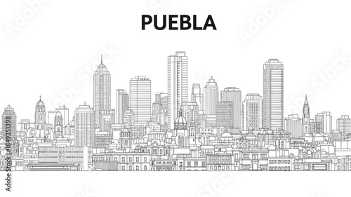 A Detailed Line Drawing Captures the Architectural Grandeur of Puebla's Cityscape