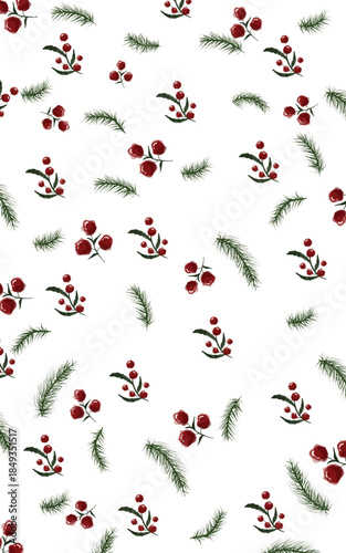 seamless pattern with red and green leaves