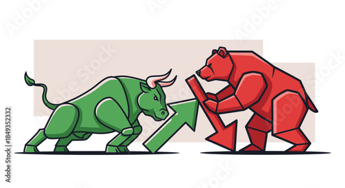 Green Bull and Red Bear Fighting.
