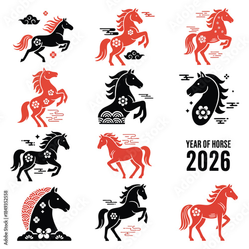 Horse zodiac art chinese new year 2026 celebration design icon