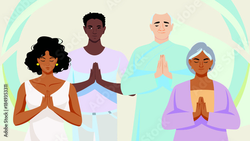 Diverse group of people meditating together in harmony and mindfulness