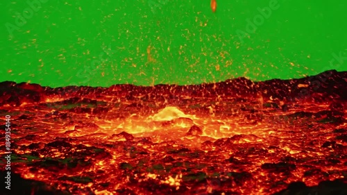 Lava Flow Dynamics on Green Pool with pulsating lava pool on pure effect green screen lava flow style featuring lava, pool, motion,
