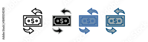 
Money circulation icon set multiple style collection with banknote design and up and down arrows