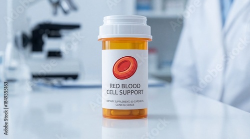 Red Blood Cell Support Supplement Bottle in a Clinical Lab