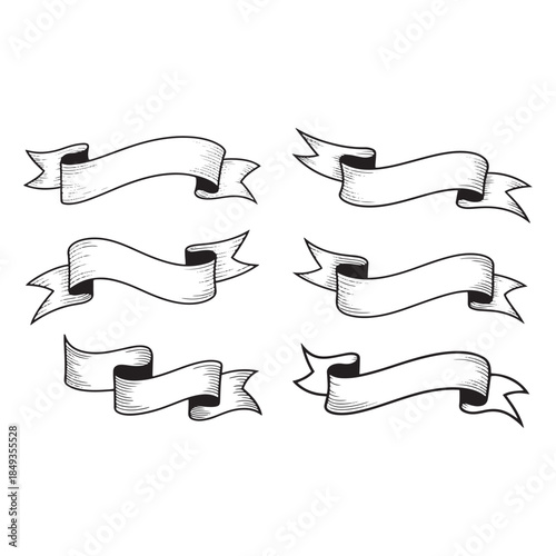 Vintage Ribbon Banners Collection Keywords: banner, ribbon, vintage, retro, hand drawn, sketch