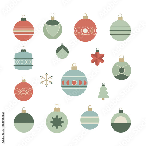 Festive Christmas Baubles and Holiday Decorations with Various Colors and Shapes for Celebration