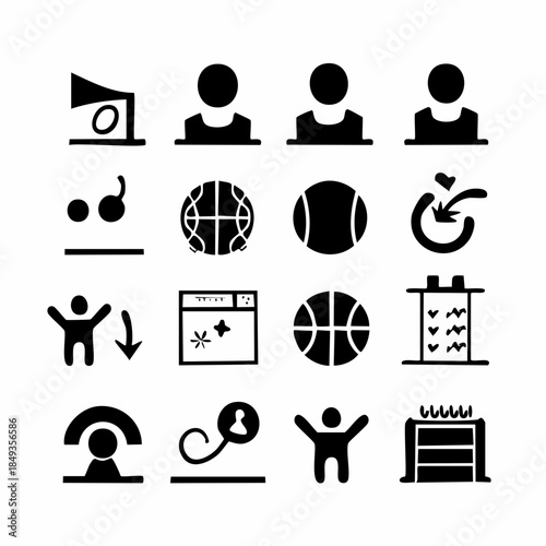 Minimalist Basketball and Sports Icon Set A Collection of Solid, Monochrome Glyphs