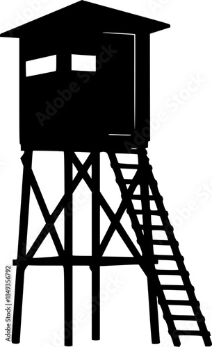 hunting blind with ladder on tower