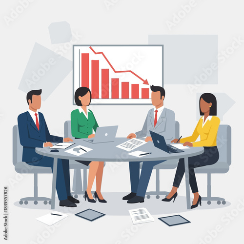 Business team meeting to discuss declining financial performance and market trends.