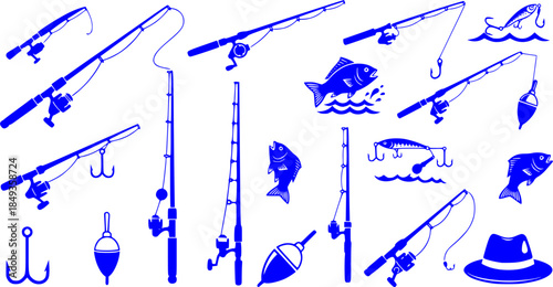 Fishing rod icon vector set. fishing illustration sign collection. recreation symbol.
