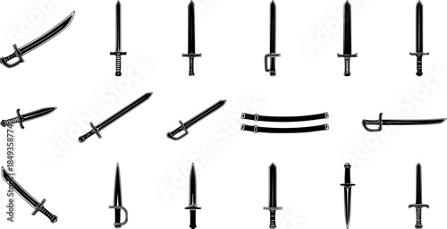 Sword icon vector set. saber illustration sign collection. weapon symbol. steel logo.
