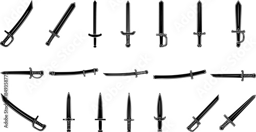 Sword icon vector set. saber illustration sign collection. weapon symbol. steel logo.
