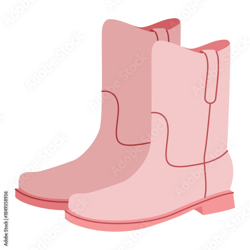 Pink western ankle boot women color pair. Clean pull on boot for city stroll brunch and relaxed outfit. Technical fashion illustration CAD mockup soft vector man unisex isolated contemporary style.
