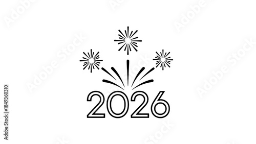 Happy New Year 2026 with Fireworks Celebration Greeting Card Design