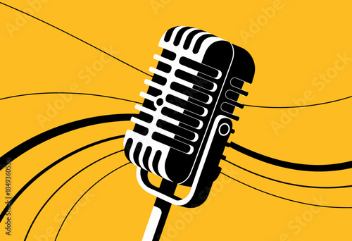 Vibrant Retro-Style Microphone Icon Surrounded by Bold Colors for Creative Media Projects