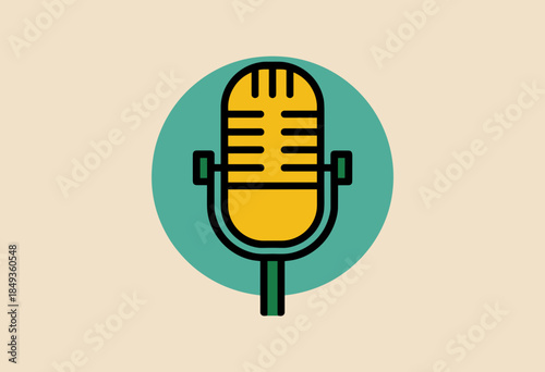 Stylized Microphone Icon with Geometric Background in Monochrome Aesthetic
