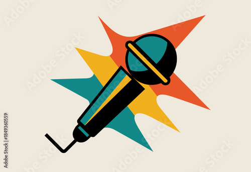 Stylish Microphone Icon with Speech Bubble in Bold Monochrome and Bright Orange Accent