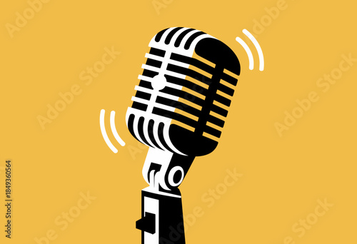 Vibrant Retro-Style Microphone Icon Surrounded by Bold Colors for Creative Media Projects
