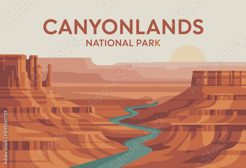 Vibrant Desert Canyon Landscape at Sunset with Flowing River in Rich Earthy Tones