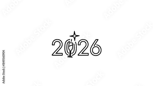Happy New Year 2026 celebration with champagne glass and sparkle vector